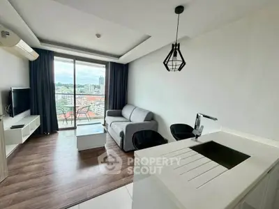 Modern living room with balcony view in stylish apartment
