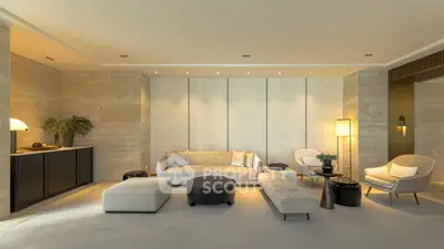Luxurious modern living room with elegant furniture and ambient lighting