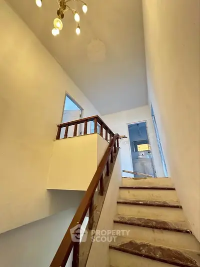 Spacious stairway with modern lighting in a residential property
