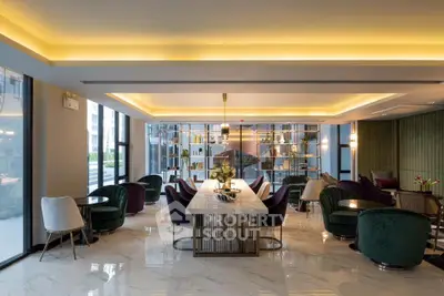 Luxurious modern living room with elegant furniture and ambient lighting