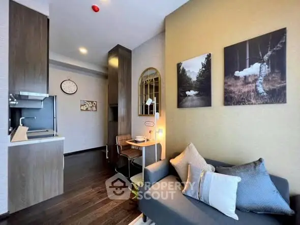 Stylish modern living room with cozy sofa and elegant decor