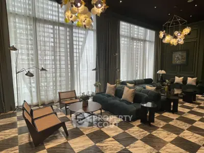 Luxurious living room with elegant decor and modern lighting