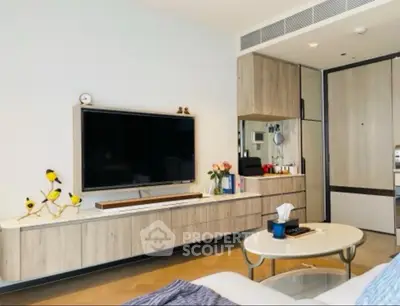 Modern living room with sleek TV unit and stylish decor