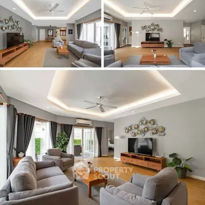 Spacious modern living room with elegant decor and ample natural light