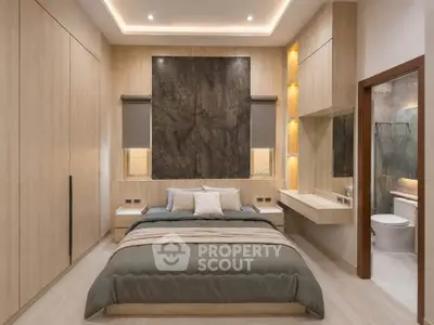 Luxurious modern bedroom with elegant design and en-suite bathroom