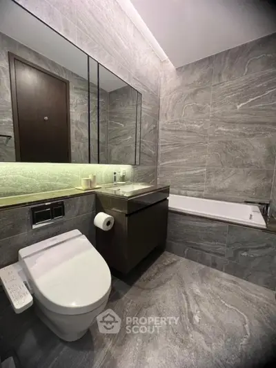 Luxurious modern bathroom with sleek design and elegant fixtures