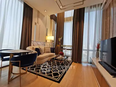 Luxurious modern living room with floor-to-ceiling windows and elegant decor