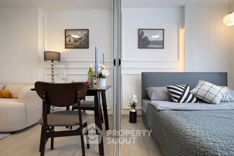 Modern studio apartment with stylish decor and cozy living area