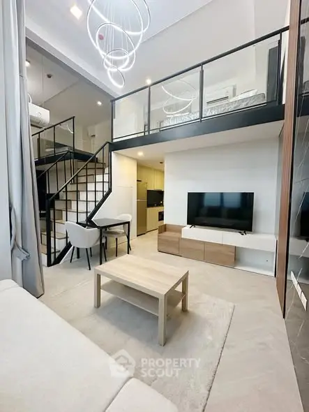 Modern loft apartment with stylish mezzanine and open living area