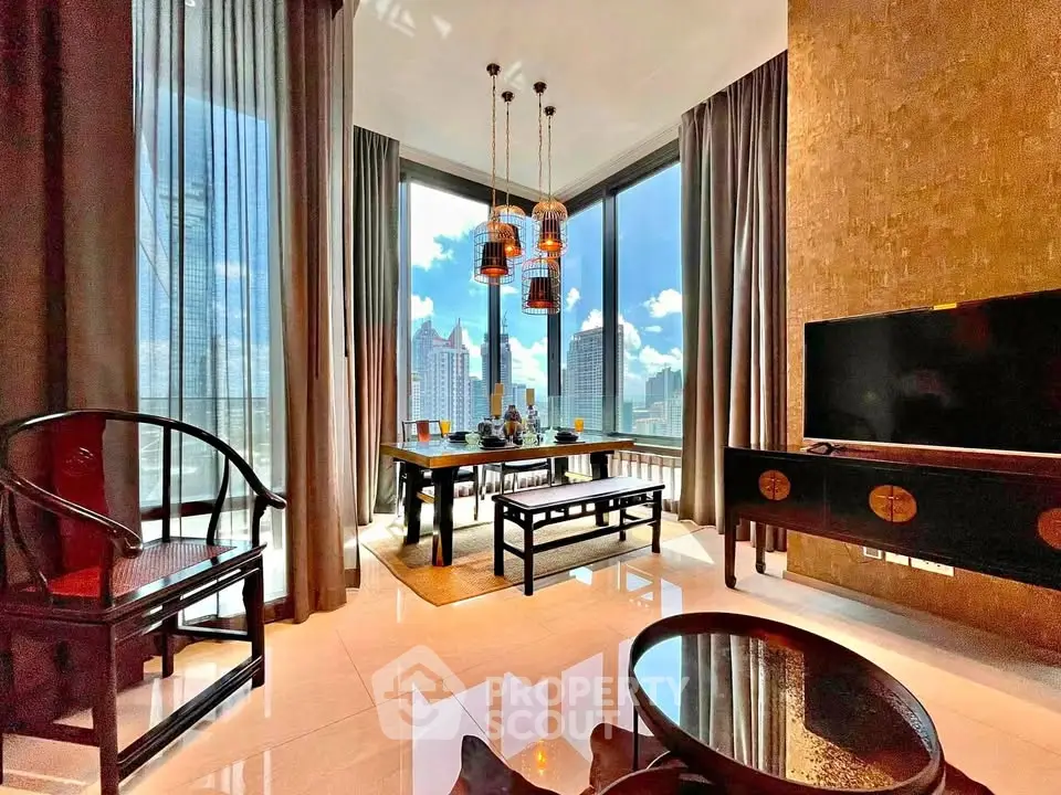 Luxurious living room with stunning city view and elegant decor