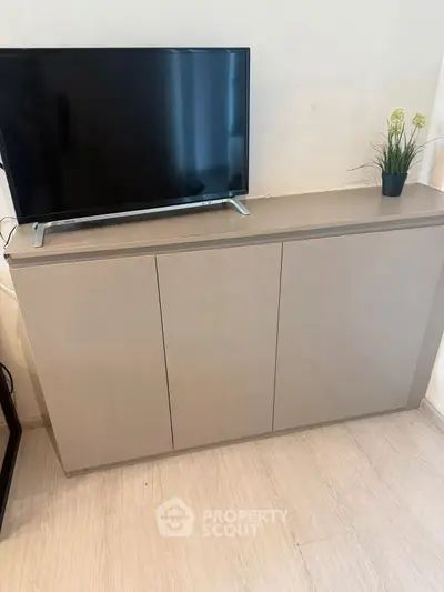 Modern living room with sleek TV stand and stylish decor