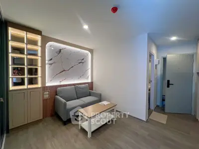 Modern living room with stylish decor and cozy seating area