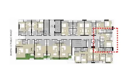 Detailed floor plan of modern apartment complex with multiple units and amenities.