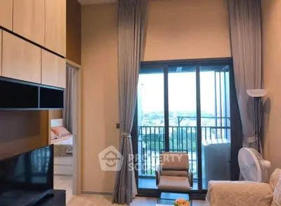 Modern living room with balcony view in stylish apartment