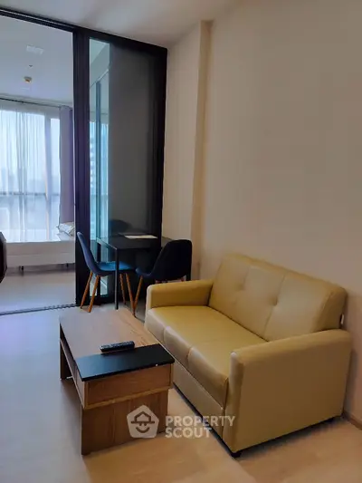 Modern living room with cozy sofa and stylish decor in a bright apartment