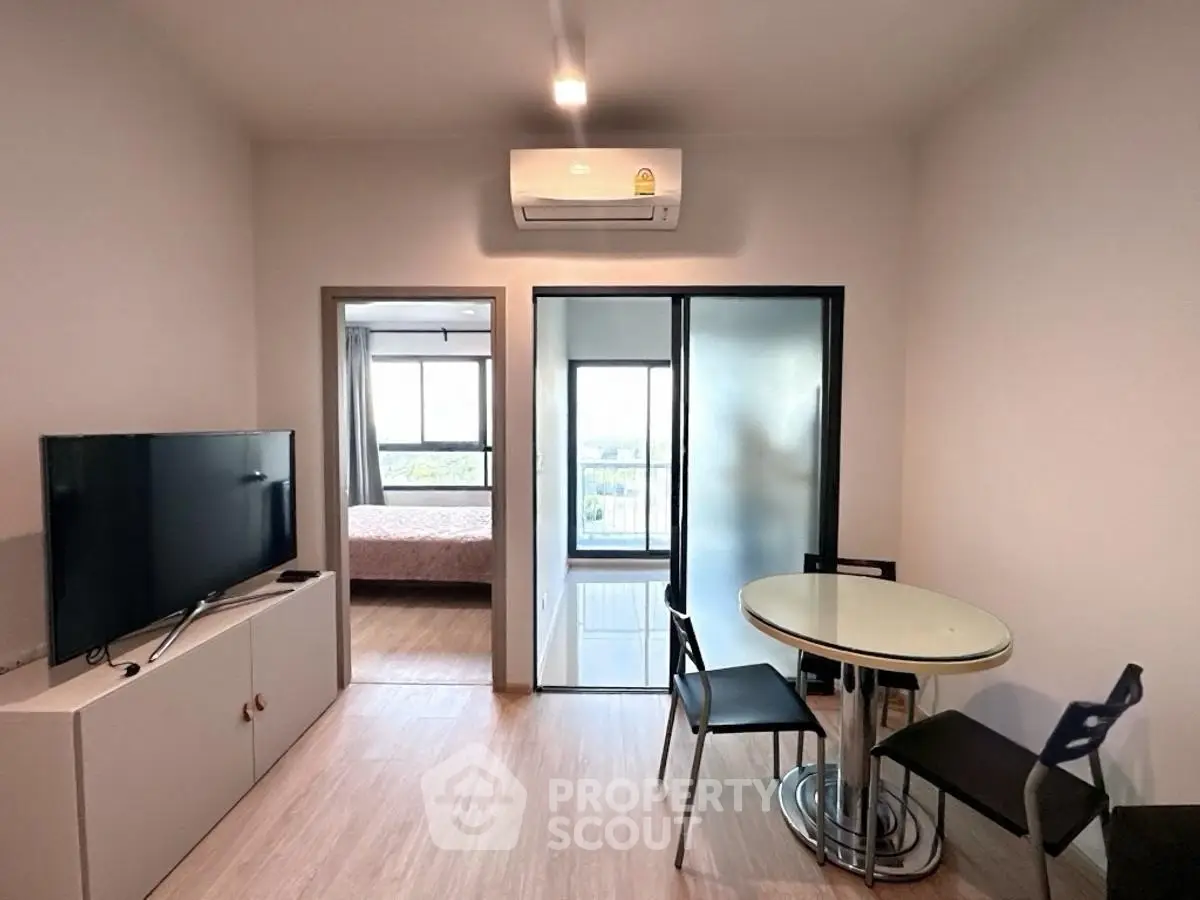 Modern apartment interior with living room and bedroom view