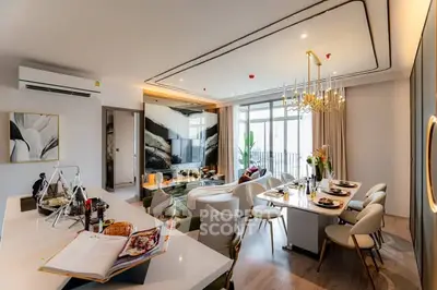 Luxurious modern living room with elegant dining area and stylish decor