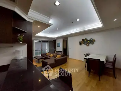 Spacious modern living room with elegant dining area and stylish decor