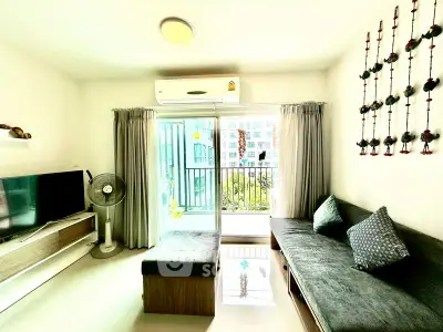 Modern living room with balcony view and stylish decor