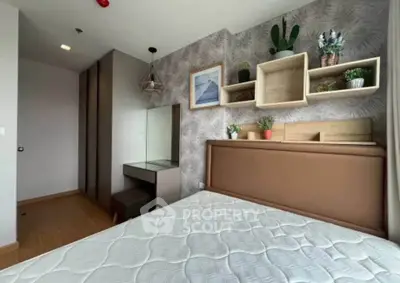 Modern bedroom with stylish decor and built-in storage solutions