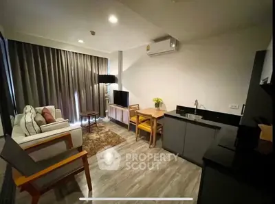 Modern living room with cozy seating and stylish decor