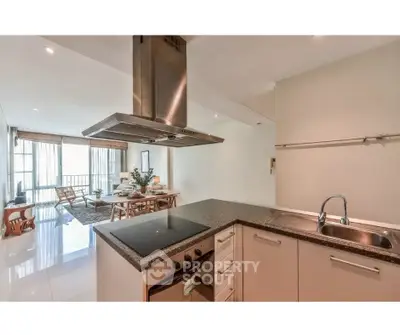 Modern open-plan kitchen and living area with sleek design and ample natural light.