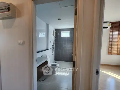 Modern bathroom with sleek design and natural light