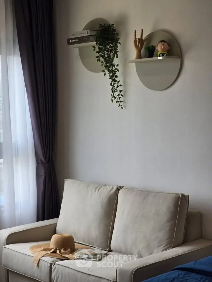 Cozy living room with modern decor and natural light