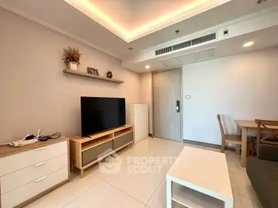 Modern living room with stylish furniture and ambient lighting