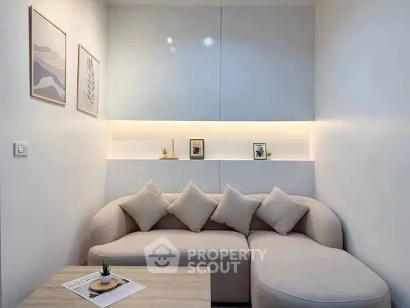 Cozy modern living room with stylish sofa and elegant decor