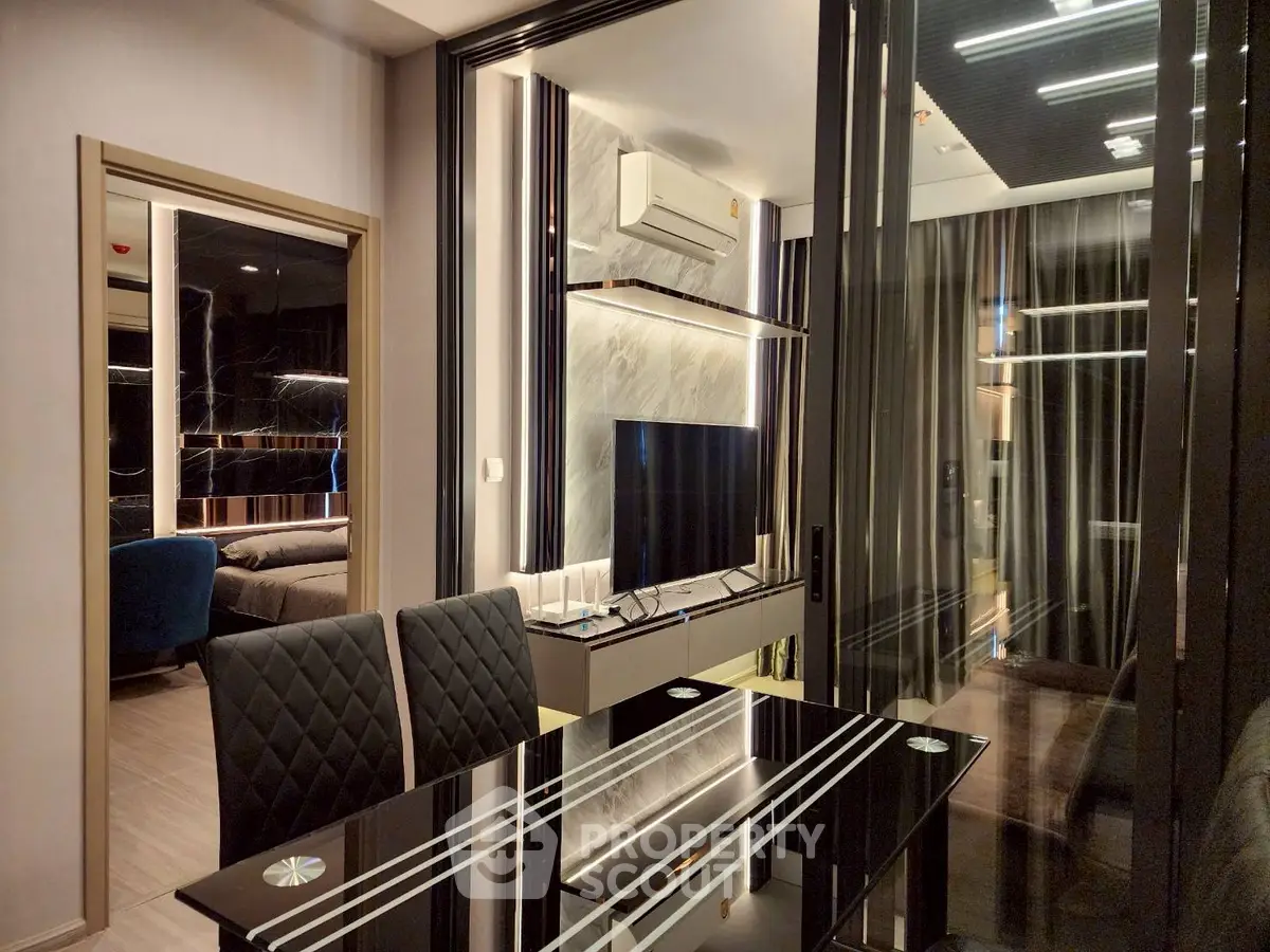 Luxurious modern living room with sleek design and elegant furnishings