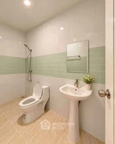 Modern bathroom with sleek fixtures and stylish tile design