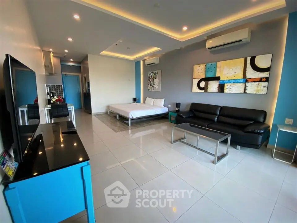 Spacious modern living room with stylish decor and open layout