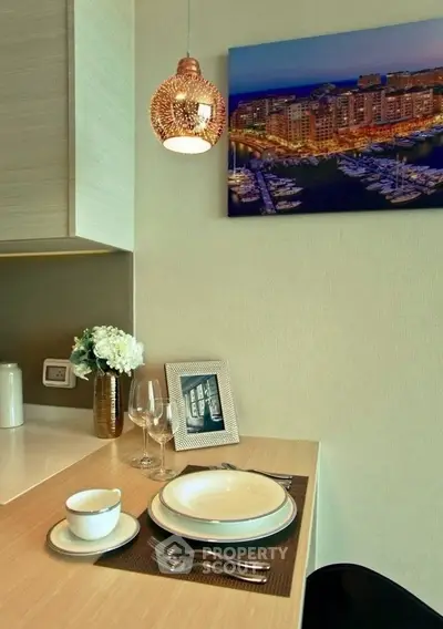 Stylish kitchen corner with elegant table setting and modern decor