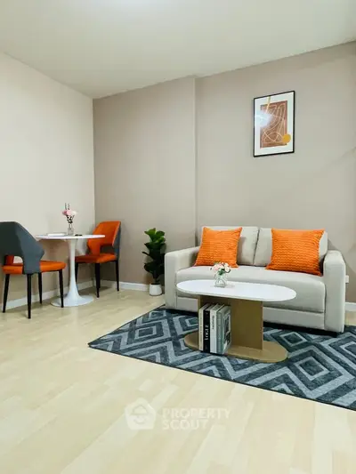 Modern living room with stylish decor and cozy seating area
