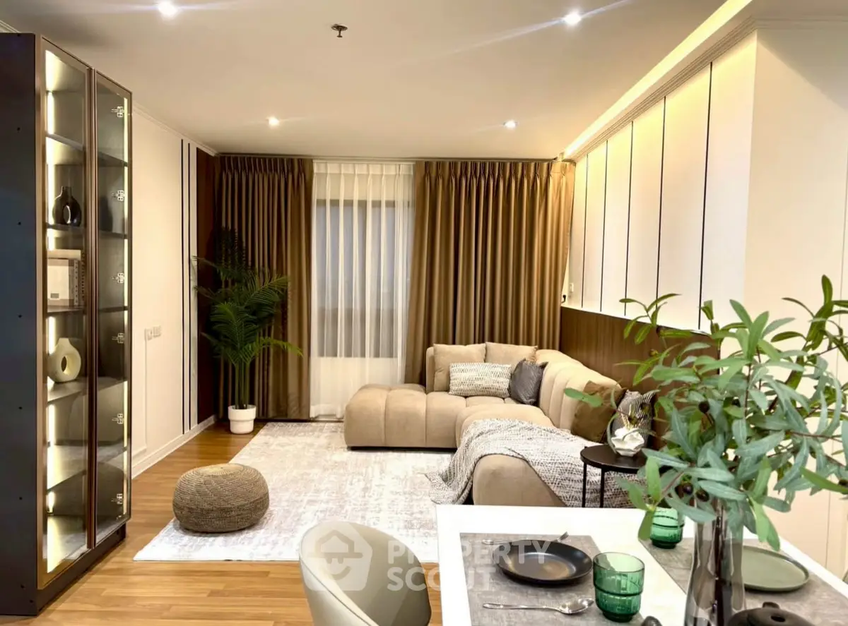 Elegant living room with modern decor and cozy seating area