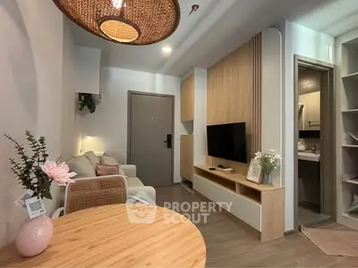 Modern living room with cozy seating and stylish decor