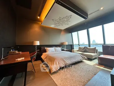 Luxurious bedroom with modern decor and stunning city view