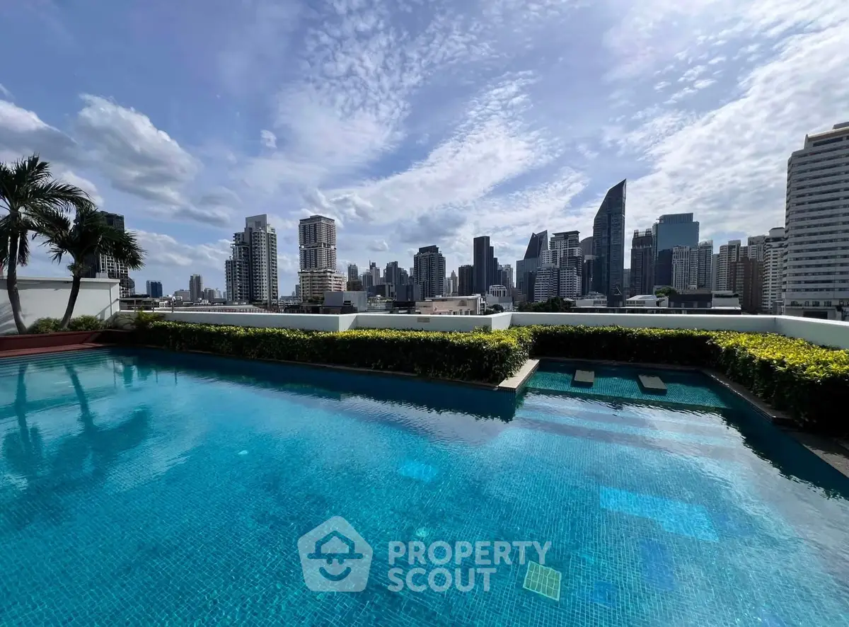 Stunning rooftop pool with breathtaking city skyline view, perfect for luxury urban living.