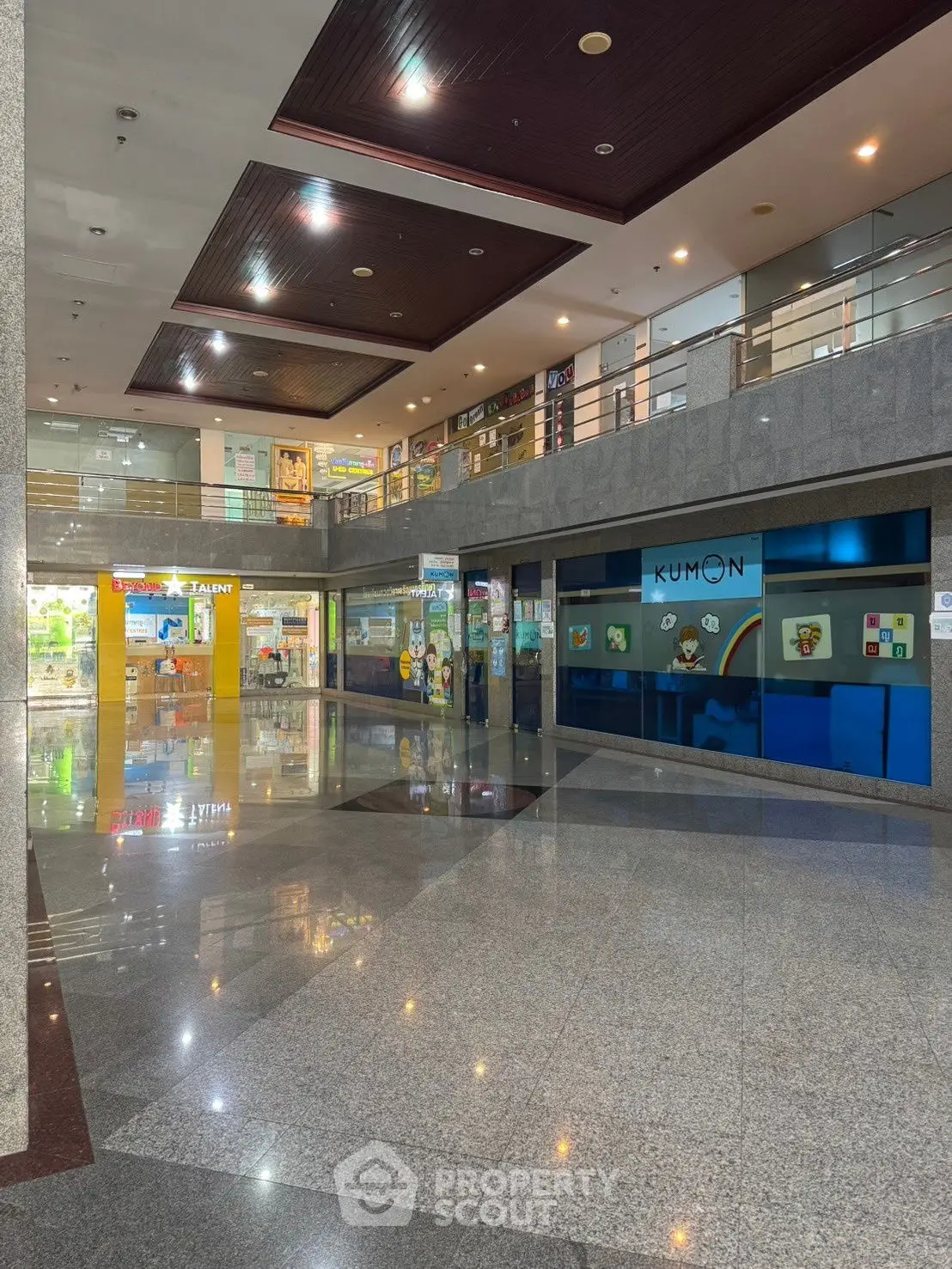 Spacious commercial building interior with polished floors and modern design