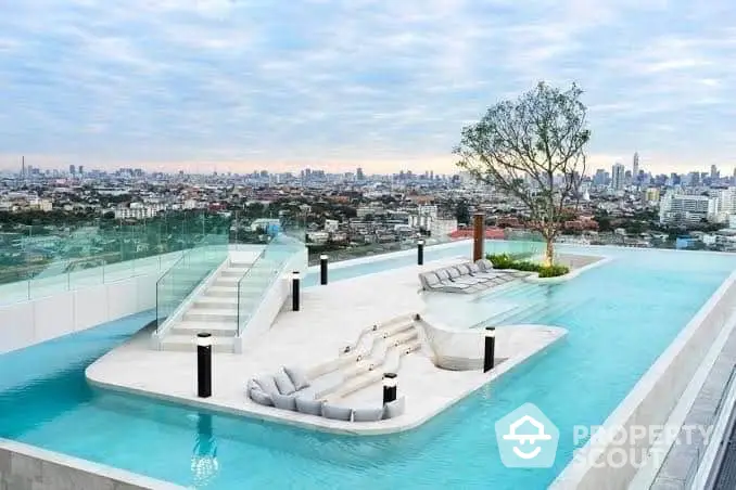 Stunning rooftop infinity pool with panoramic city views and modern design.