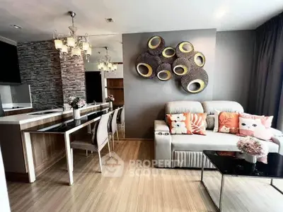 Stylish modern living room with elegant decor and open kitchen layout