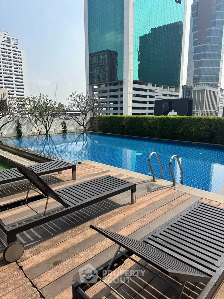 Luxurious rooftop pool with city skyline view, perfect for relaxation and leisure in a modern urban setting.