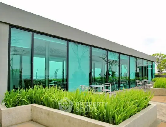 Modern garden with sleek architecture and lush greenery