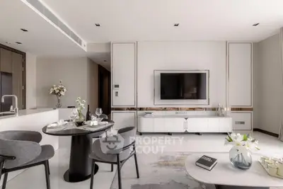 Luxurious modern living room with sleek furniture and elegant decor, perfect for sophisticated urban living.