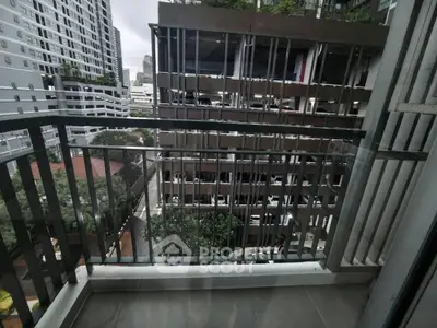 Modern urban balcony with city view in high-rise building
