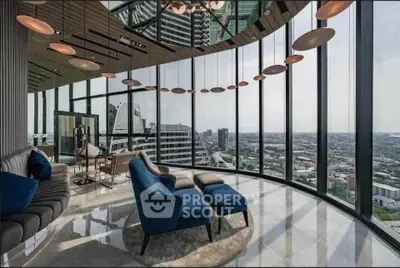 Luxurious corner unit with panoramic city views and elegant modern furnishings.