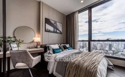 Luxurious bedroom with stunning city view and elegant decor