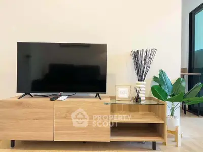Modern living room with sleek TV stand and stylish decor