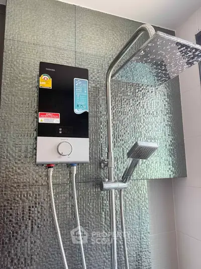 Modern bathroom with sleek shower system and stylish tile design